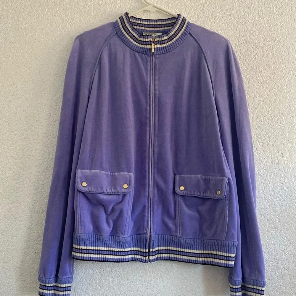 St.John Sport Light Purple Velour Zip Up Jacket Size L